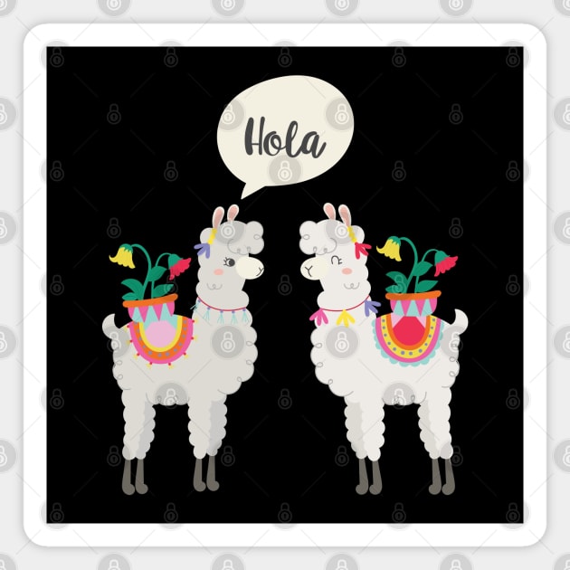 llama couple hola Magnet by Mako Design 
